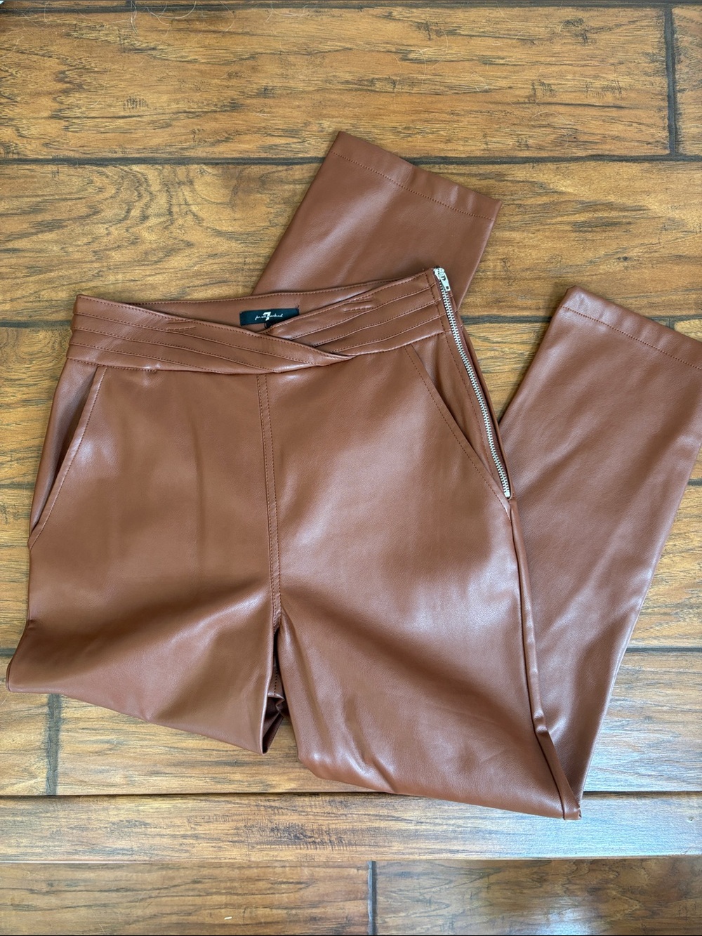 7 For All Mankind cognac Faux Leather Straight-Leg Pants - Picture 3 of 7